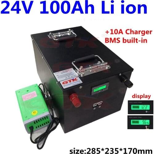 GTK rechargeable Lithium 24v 100ah li ion battery with pcb BMS for golf cart/solar system/truck/sea scooter+10A charger