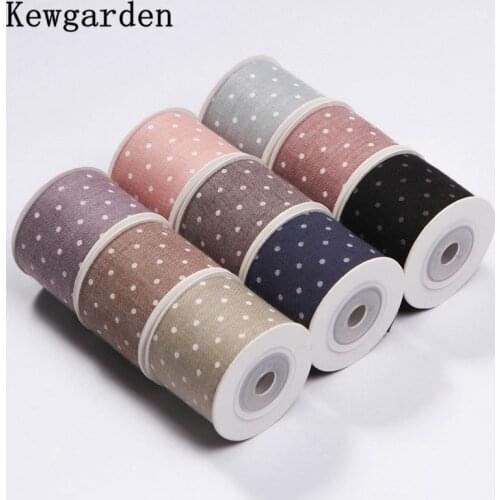 Kewgarden White Dot Cotton Line Fabric Ribbons 1" 1.5" 38mm 25mm 10mm DIY Hair Bow Accessories Handmade Tape Webbing10 Yards
