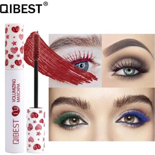 QIBEST Color Mascara Waterproof Quick-drying Eyelash Lengthening Curly Blue Purple Black Mascara Professional Makeup