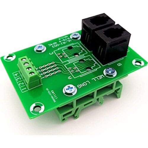 RJ9 4P4C Right Angle Jack 2-Way Buss Breakout Board, Terminal Block, Connector