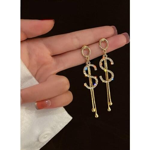 Luxury earring S Letter tassel Earrings Imitation Pearl Crystal Alphabet Brand Ear Studs Bar Long Thread Earring for Women