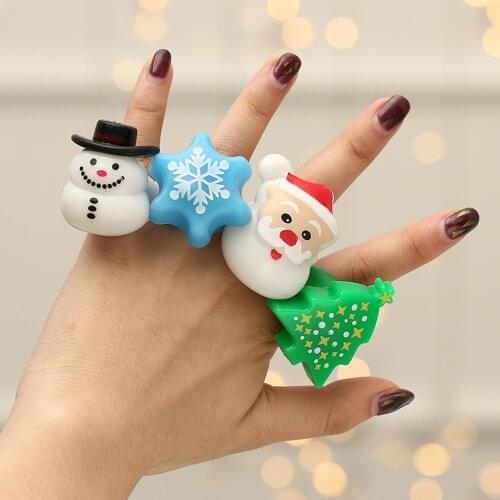 Christmas Finger Ring with LED Light Glow Ring Santa Snowflake Xmas Tree Luminescent Ring Party Decoration Party Favors