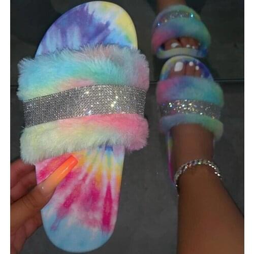 Spring/autumn new women 2020 flat graffiti printed single-layer rhinestone sandals outdoor leisure all-match fashionable slipper