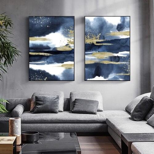 Modern Golden Blue Abstract Wall Poster Marble Texture Canvas Print Painting Nordic Art Decor Picture Living Room Decoration