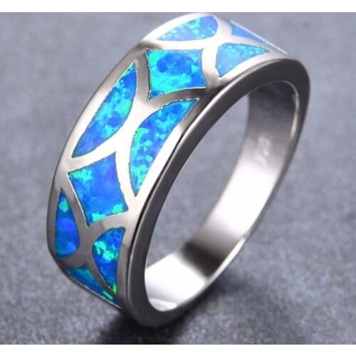 Vintage Jewelry Blue Imitation Fire Opal Ring For Women Jewelry Accessories Anniversary Gift
