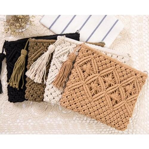 2021 Fashion Crossbody Bag with Tassel Handmade Straw Bags for Women Summer Woven Beach Clutch Purse Luxury Message Handbags