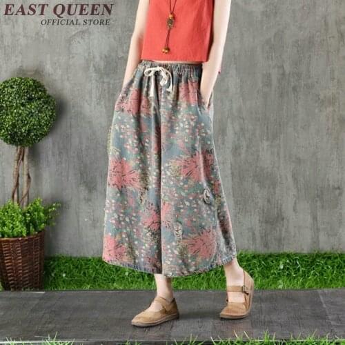 Ethnic Trousers Women 2019 Harajuku Streetwear Wide Leg Pants Elastic Waist Bottoms Female Traditional Chinese Pants AA3921