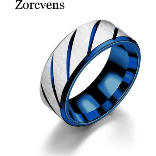 ZORCVENS 8mm Blue Fashion Lovers Wedding Rings 3 Colors Rings Stainless Steel Couple Engagement Rings for Woman