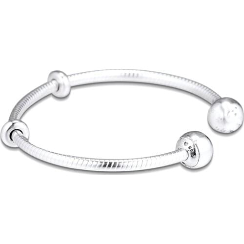 Moments Snake Chain Style Open Bangle Authentic 925 Silver Bracelets For DIY Woman Fashion Bracelets For Jewelry Making