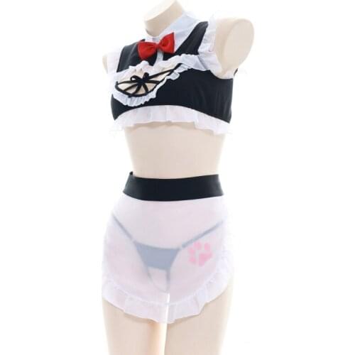 1 set Kawaii Hollow Out Sleepwear Nightwear Tops Shorts Suit Girls Christmas Party Cosplay Costume Women Girl Gift