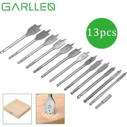 GARLLEN 13 Pcs 150mm Length High Carbon Steel Hex Shank Spade Drill Bits Flat Wood Drill Set Power Tool Hole Saw Parts 6-25mm