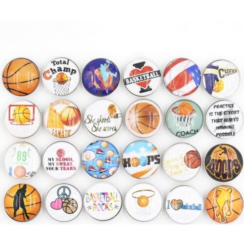 24pcs DIY Interchangeable Snap Jewelry Cabochon Printed 18mm Sport Basketball Buttons for women Snap Necklace Bracelet Earrings
