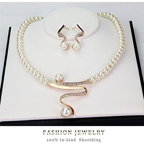 3pcs/set Women Bridal Elegant Wedding Party Pearl Rhinestone Necklace Earrings Jewelry Set 2021 New Fashion