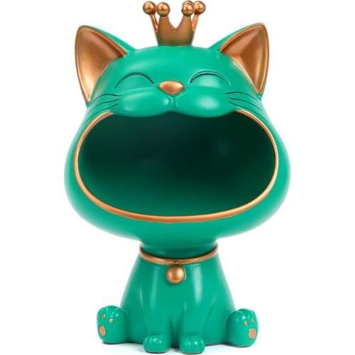 50% Hot Sale Big Mouth Cat Storage Box Cartoon Shape Resin Sundries Box Decor Lucky Cat Statue Storage Holder For Living Room