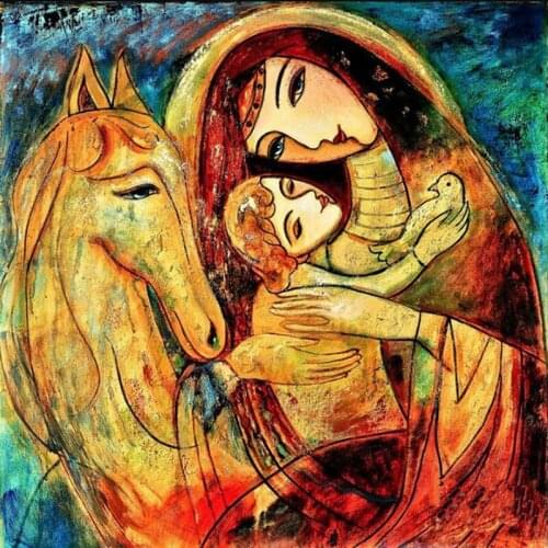 5d Full Square Diy Diamond Painting Cross Stitch Gold Mother Baby Horse Diamond Embroidery Crystal Mosaic Wall Art Crafts