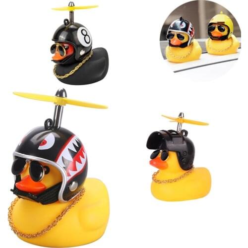 Car Duck With Helmet Broken Wind Pendant Small Yellow Duck Road Bike Motor Helmet Riding Cycling Accessories Without Lights