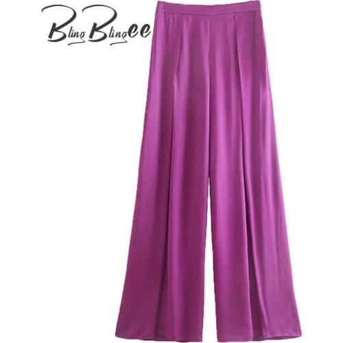BlingBlingee Office Lady Suit Pants Thin Summer High Waist Casual Women Loose Satin Pants Folds Detail Female Wide Leg Pant