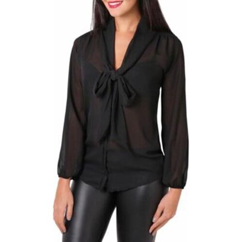 Chiffon Blouses Women 2020 Autumn Fashion Long Sleeve V-neck Black Shirt Office Blouse Slim Casual Tops Female Plus Size