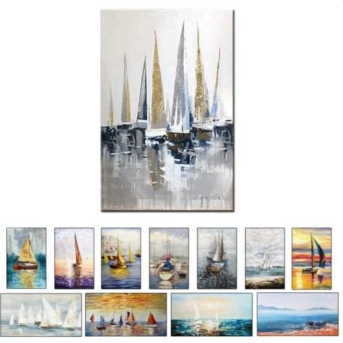 Large Size Hand-painted Abstract Golden Boat Seascape Oil Painting on Canvas Pictures Gold Boats Paintings Decorations for Home