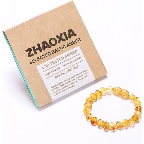 Baltic Amber Teething Bracelet for Baby(Lemon) - Handmade in Lithuania - Lab-Tested Authentic - 2 Sizes