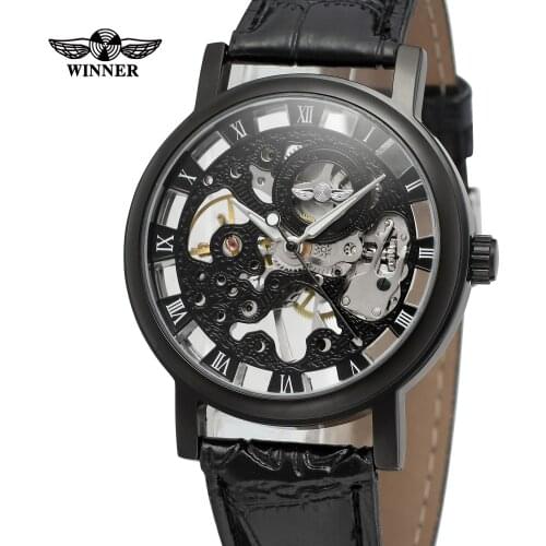 2019 Fashion Winner Mens Luxury Top Band Watch Mechanical Hand Wind Steampunk Skeleton Casual Leather Strap High End Wristwatch