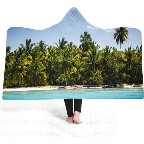 Custom DIY Hooded Blanket The Sea Fleece Blanket 3D Print Kids Landscape Throw Blanket Picnic Home Room Soft Wearable Blanket