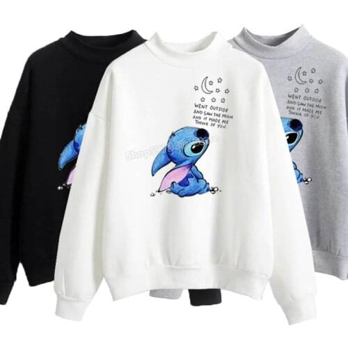 Disney Hoodies Stitch Printed Patterns Sweatshirt Autumn Spring Candy Color Couple Outfits All-match Sweater New Dropshipping