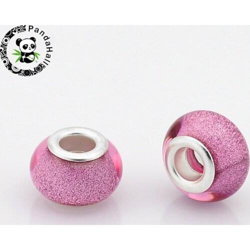 10pcs Large Hole Rondelle Resin European Beads with Silver Color Tone Brass Cores for Making European Style Bracelets Necklaces