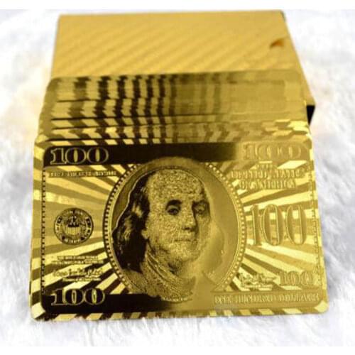 Playing Cards with 24K Gold Leaf Dollar Design Full Deck Poker Game Set Plastic Magic Card Waterproof Cards Playing Cards Gold