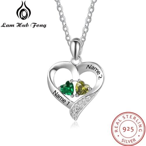Personalized Gift 925 Sterling Silver Heart Pendant Necklace LOVE Engraved Name Necklaces for Wife / Girlfriend (Lam Hub Fong)