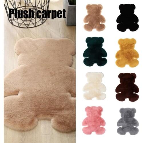 Cute Animal Shaped Rug Artificial Fluffy Cartoon Bear Shaped Carpet Faux Rabbit Hair For Home Bedroom Living Room Tapis Carpet