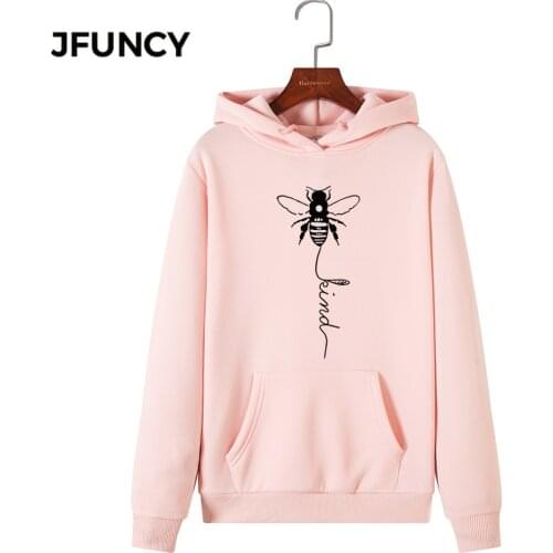 JFUNCY 2020 Autumn Women Hoodies Oversized Long Sleeve Hooded Female Pullover New Fashion Bee Print Woman Casual Sweatshirt