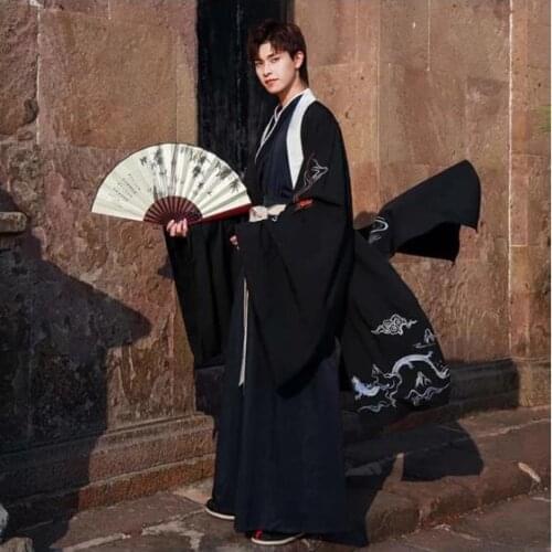 Kimono Hanfu Jacket Black Ancient Chinese Traditional Hanfu Men Halloween Carnival Cosplay Costume