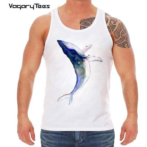 Newest Tank top Classic Humpback Whale Watercolor Design men Vest O-Neck Tops Funny Vintage Whale tops