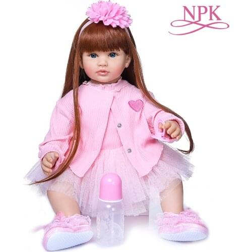 NPK 60CM baby girl doll Boneca Reborn toddler Soft Silicone cloth body Lifelike Bebe doll Reborn