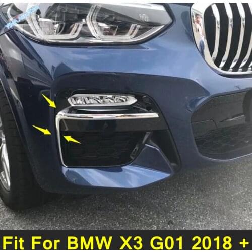 Lapetus Car Styling Chrome Bright Front Fog Lights Lamp Eyelid Eyebrow Decorative Cover Trim Fit For BMW X3 G01 2018 - 2020
