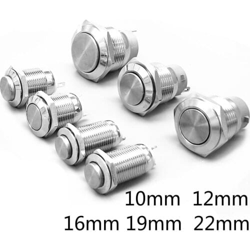 10mm 12mm 16mm 19mm 22mm 2pin Panel Hole Metal Button Switch Power Push Button Flat High Head Self Locking/ Reset soldering 1NO