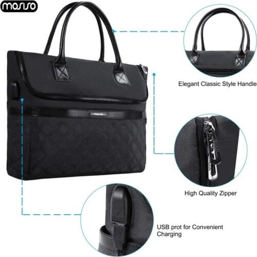 MOSISO Large Capacity Laptop Bags For Women 13.3 14 15 15.6 17.3 inch for macbook air 13 Notebook Handbag with USB Charging Port