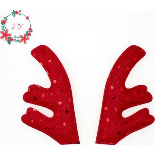 Set of 50pcs Red Sequined Glitter Reindeer Antlers fabric W/ Sponge Padded Buckhorn applique for Christmas decor,Craft DIY