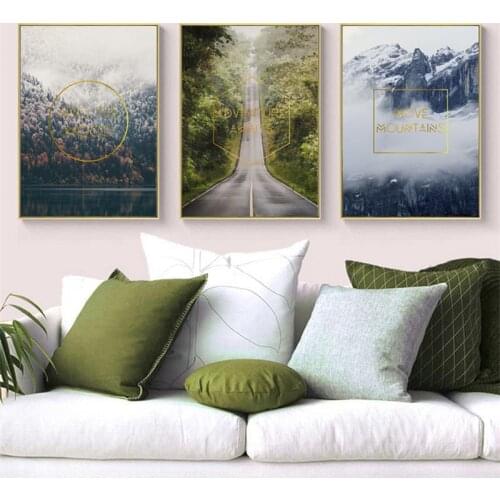 Forest Snow Mountain Road Natural Landscape Wall Art Canvas Painting Nordic Posters And Prints Wall Pictures For Living Room