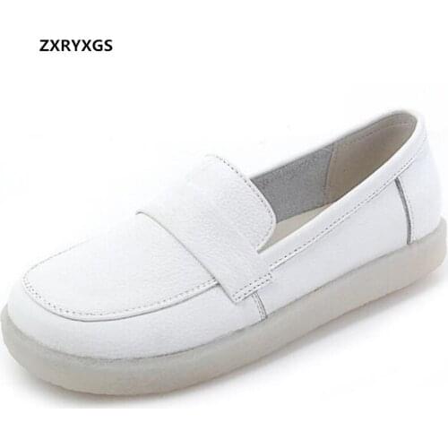 Promotional 2021 New Genuine Leather Soft Sole Comfortable Shoes Woman Flats White Nurse Shoes Large Size Black Shoes Size 33-43