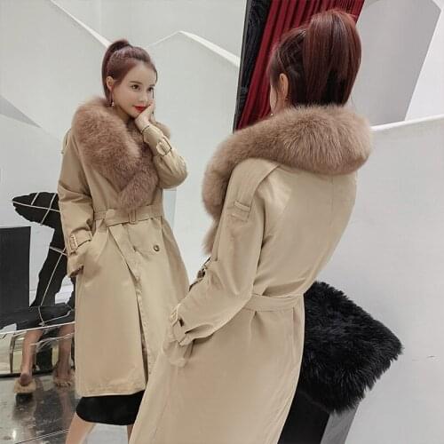 New natural fox fur collar coat fur liner detachable female suit collar windbreaker jacket long coat warm winter mink coat