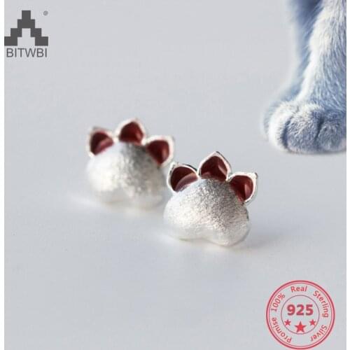 New Products 925 Sterling Silver Cute Sweet Dog Cat Claw Stud Earring Hand Made Jewelry for Girl