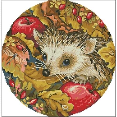 Hedgehog in autumn patterns Counted Cross Stitch 11CT 14CT 18CT DIY Chinese Cross Stitch Kits Embroidery Needlework Sets