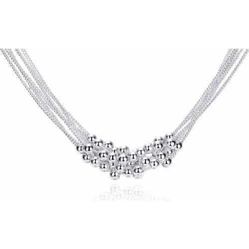 Sweet and romantic 925 sterling silver necklace for women 18 inches six party line light bead silver necklace