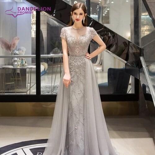 Luxury Sexy O-Neck Evening Dress For Women2020 Cap Sleeves High-End Handmade Mermaid Tuttle Long Formal Party Gowns