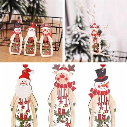 Wine Bottle Shape Xmas Christmas Pendant Wooden Snowflake Candle Hollow Santa Claus Christmas Tree Decorations Happy New Year