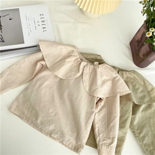 Long-sleeve Girls Shirts for Childrens Autumn Clothes 2021 New Big Turn Down Collar Blouses Kids Solid Pirncess Shirts Tops