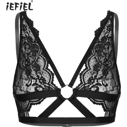Sexy Bra Top Womens Underwear Exotic Lingerie Sissy See-through Floral Lace Bras Brassiere Hollow Out Push Up Bra Tops Bralettes
