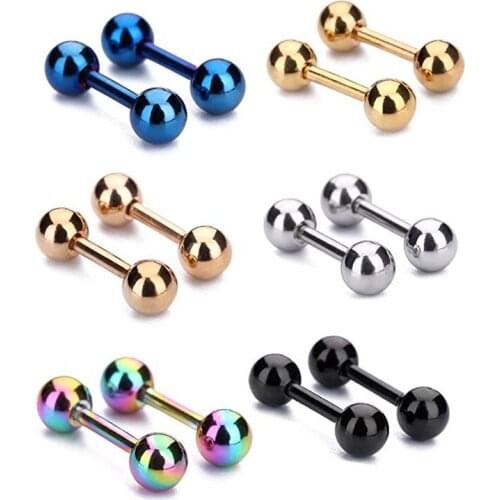 Utimtree Hot Surgical Stainless Steel Ear Piercing Studs Earrings set Mixed Colors High Polished Tongue Barbells Nipple Jewelry
